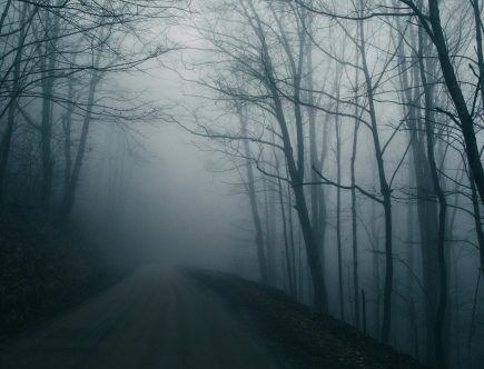 Urban Legends verlassene Straße im Nebel