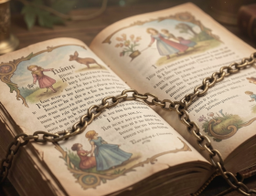 altes Märchenbuch mit Kette