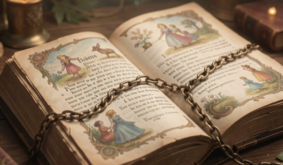 altes Märchenbuch mit Kette