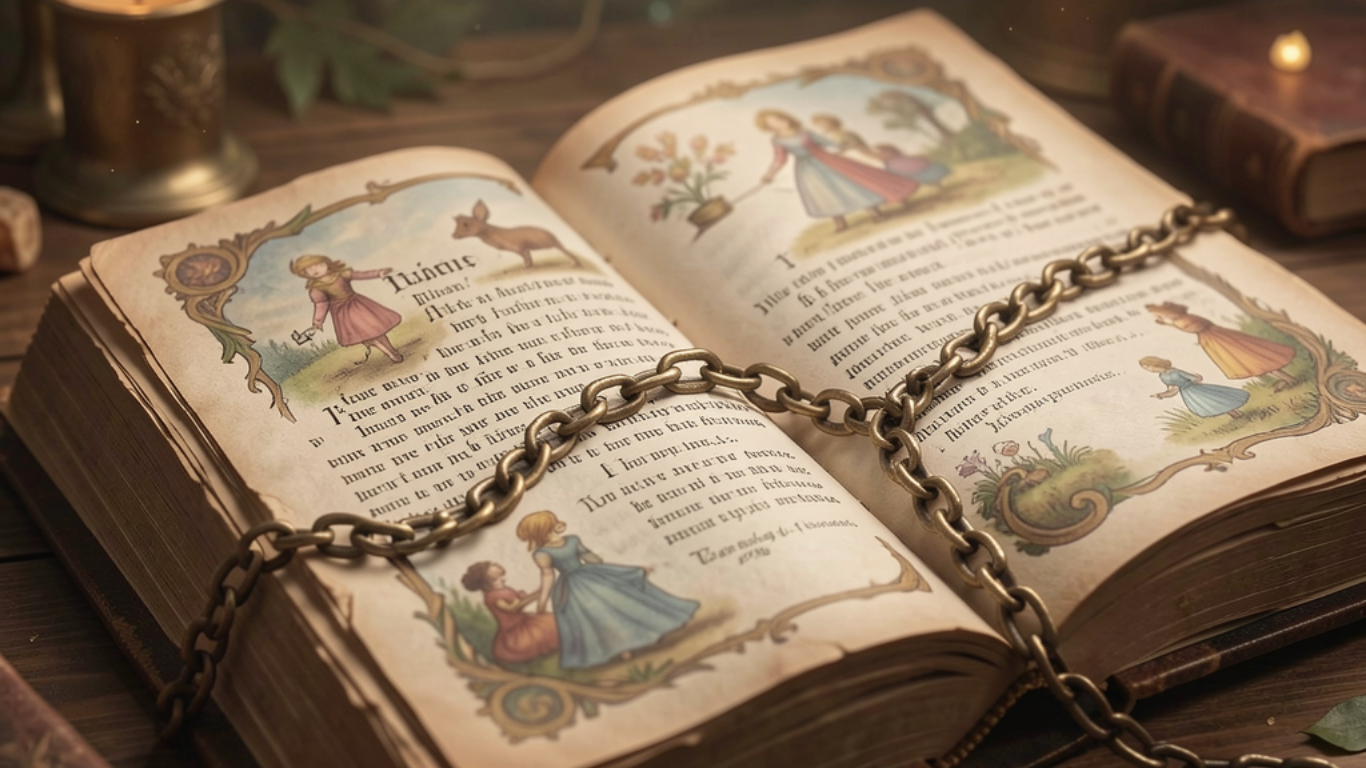 altes Märchenbuch mit Kette